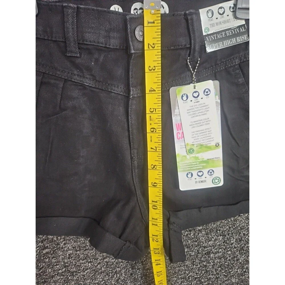 By Rewash Girls Women's Black Denim Jean Mom Shorts Sz 5 27 NWT